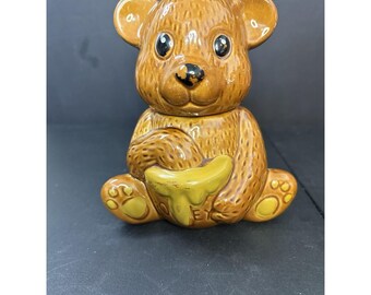 Vintage 1950's Ceramic Brown Bear Honey Jar or Jam Pot with Removable Head