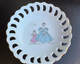 Vintage Lefton China Decorative Small Plate Dish Victorian women with Gold Trim