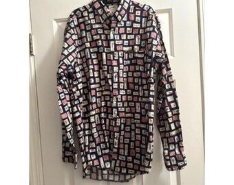 Vintage Woolrich Shirt Mens Medium All Over Fish Print Long Sleeve Button Down