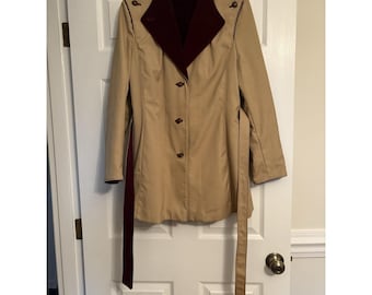 Bonders Vintage Calendar Cloth Beige Coat with Burgundy Corduroy Faux Fur Lined
