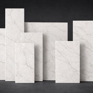 Calacatta Quartz Slab – Warm White & Soft Gold Veining – Custom Cut 1.25” Thick