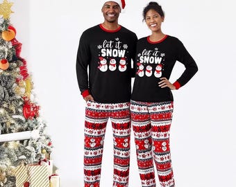 Snowman Holiday PJ Set | Let It Snow pajamas Set | Couple Christmas Pajamas set, Adult Christmas pajamas set,