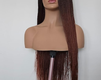 Handmade Long Micro Braid Wig | Auburn Brown, Lightweight