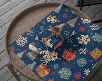 Winter Wonderland Christmas Wrapping Paper, Festive Snowflakes Gift Wrap