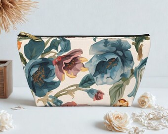 Vintage Watercolor Floral Accessory Pouch | T-Bottom Cosmetic Bag