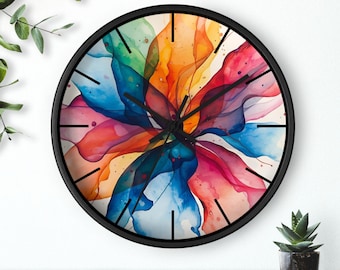 Colorful Watercolor Bloom Wall Clock | Abstract Floral Clock