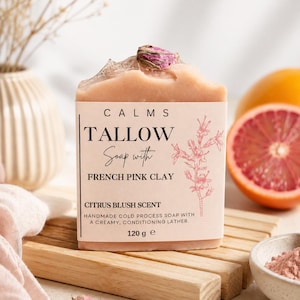 Natural Grass Fed Tallow Soap | Pink Clay | Citrus Floral Scent- Gentle | Skin Loving | Handmade