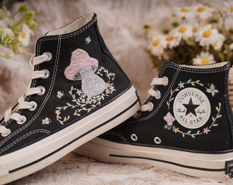 Converse Sunflower Embroidered Shoes,1970s Converse Chuck Taylor,Converse Custom Small Flower/Small Flower Embroidery