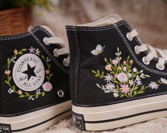 Converse Sunflower Embroidered Shoes,1970s Converse Chuck Taylor,Converse Custom Small Flower/Small Flower Embroidery