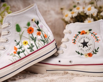 Converse Sunflower Embroidered Shoes,1970s Converse Chuck Taylor,Converse Custom Small Flower/Small Flower Embroidery