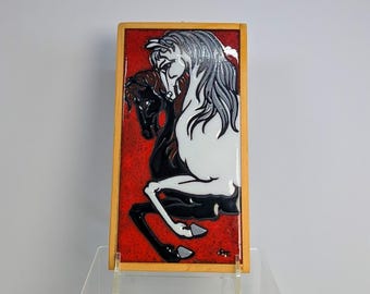 Vintage Angelo Tsakirakis Signed Greek Horse Ceramic Art Tile 1992 Delphi Greece Framed Equestrian Wall Hanging