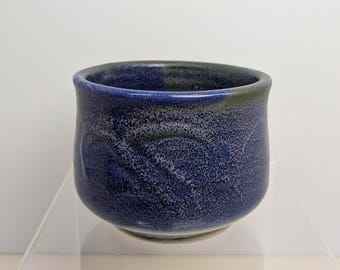 Vintage Studio Pottery Matcha Bowl/Pot Blue Glazed Stoneware Handmade Ceramic Planter