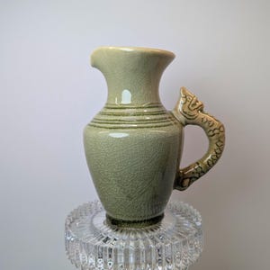 Vintage Green Thai Celadon Pitcher with Dragon Handle