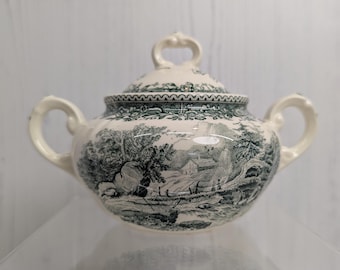 Vintage Porcelain Villeroy & Boch Lidded Sugar Bowl in Green Burgenland Pattern