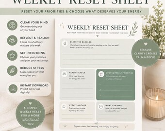Weekly Reset Sheet Printable | Reset Your Priorities for the Week | Simple Focus Worksheet | Instant Download