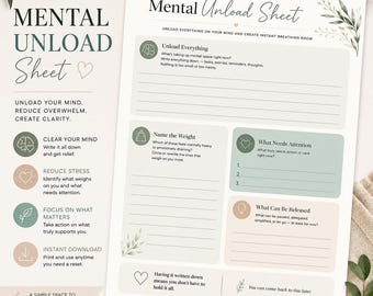 Mental Load Unload Sheet | Brain Dump Worksheet (Instant Download)
