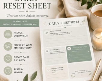Daily Mind Reset Sheet | Overwhelmed Mind, Simple Focus (PDF Download)