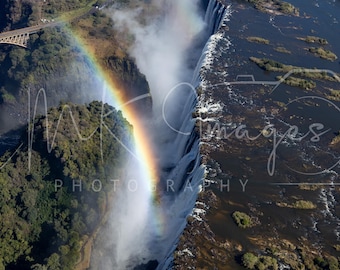Victoria Falls Rainbow Aerial Photography Print: Zimbabwe Zambia Travel Decor (Digital Download)