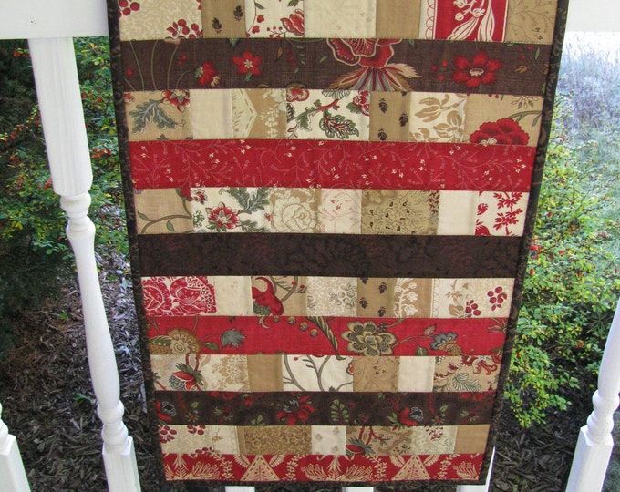 Jelly Roll Quilted Table Runner Browns and Deep Red Etsy