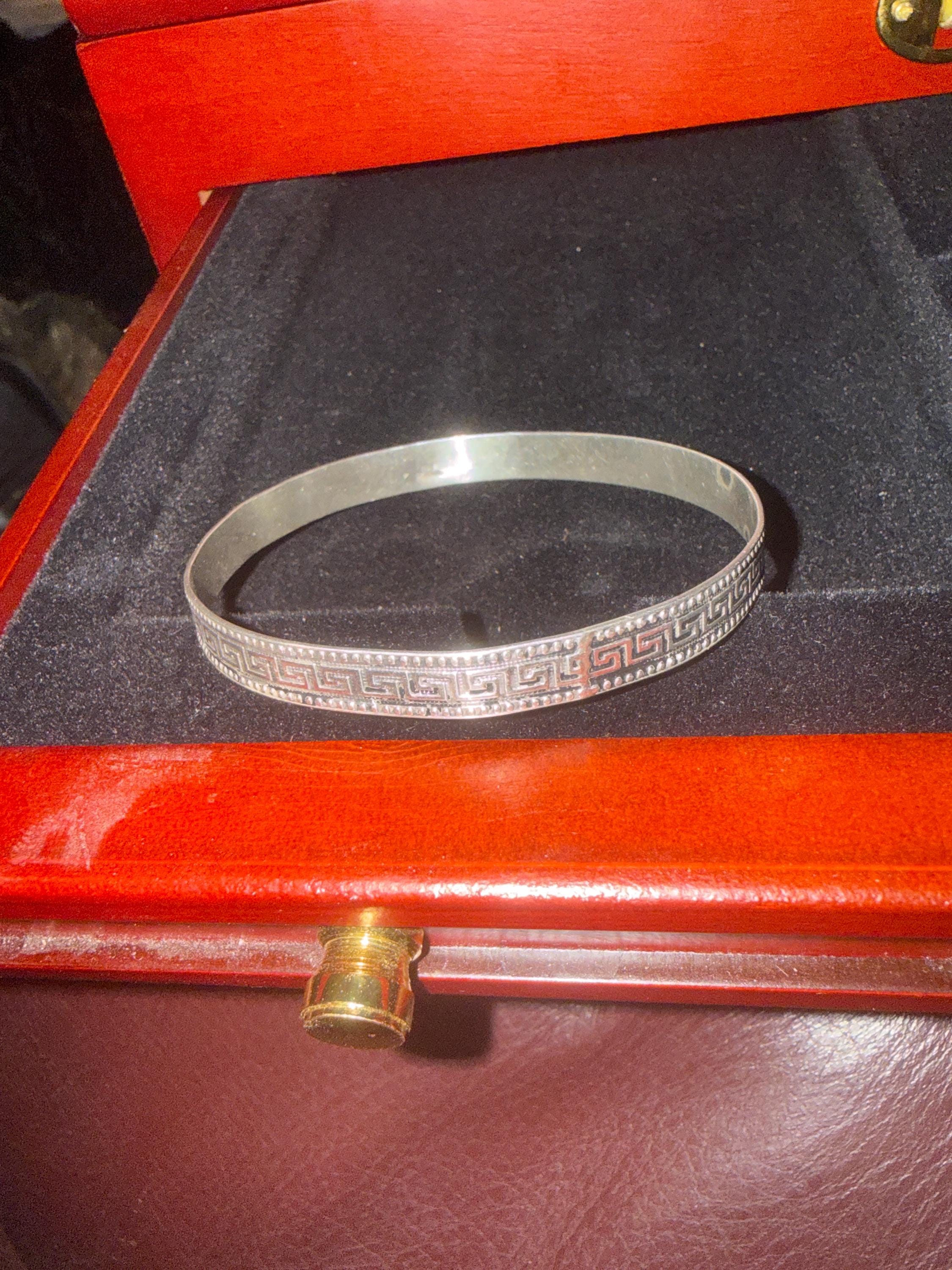 Vintage Sterling Silver 925 Greek Key Maze Bangle Bracelet Signed