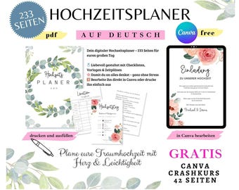 Planejador de casamento digital Planejador de casamento alemão Presente para noivos Preparação de casamento Planejamento de casamento Planejador de casamento para impressão