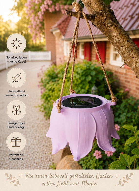Hängeleuchte / Blumenlampe / Solar LED Blüte zum aufhängen – Dekorative Gartenleuchte in Blütenform – Geschenkidee für Terrasse & Balkon