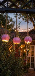 Hanging flower lamps with LED tea lights | Garden lighting | Summer decoration for balcony or patio | Gift for garden lovers | Set of 3 | Romantic