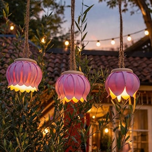 Hängende Blumenlampen mit LED Teelicht | Gartenbeleuchtung | Sommerdeko Balkon Terrasse | Geschenk für Gartenliebhaber I 3er Set I Romantik