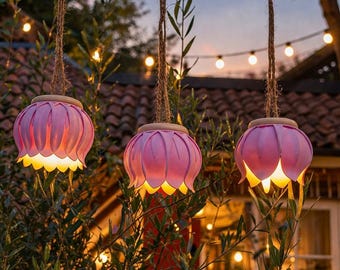 Hängende Blumenlampen mit LED Teelicht | Gartenbeleuchtung | Sommerdeko Balkon Terrasse | Geschenk für Gartenliebhaber I 3er Set I Romantik