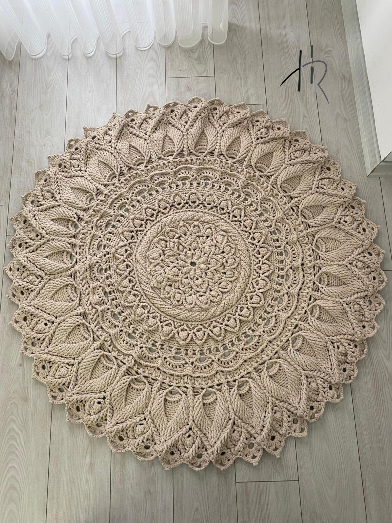 Handmade Crochet Round Rug: Boho Cotton Floor Mat (55x55 In) - Etsy
