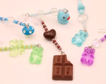 Colgante para teléfono con tapón antipolvo tipo C Y2K / Estética de osito de goma y golosina / Protector de puerto USB C Kawaii / Joyería para teléfono hecha a mano