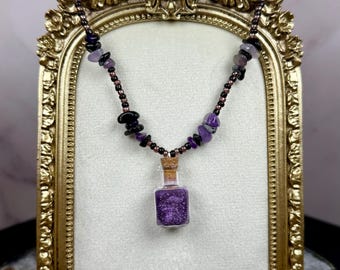 Amatista y obsidiana / Brilla en la oscuridad / Reactivo a los rayos UV / Collar / Conexión a tierra / Protección