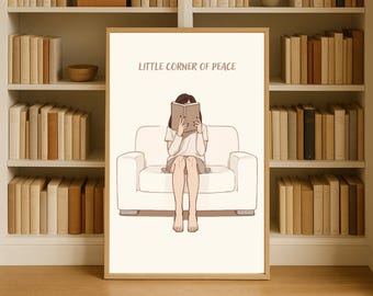 Minimalist Reading Nook Art – Cozy Book Lover Print (Digital Download)