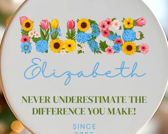 Custom Nurse Christmas Gift Thank You Ornament, Custom Floral Nurse Appreciation Christmas Ornament Gift RN BSN Nursing Student Graduation