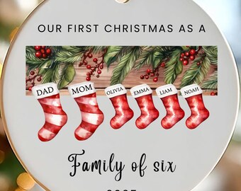 Personalized Family of Three Ceramic Christmas Ornament 2025, Custom New Family Ornament, Baby's First Christmas Ornament