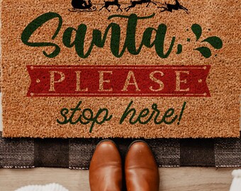 Santa Stop Here Doormat, Christmas Welcome Mat, Holiday Front Door Rug, Cute Santa Porch Decor, Winter Entryway Doormat, Gift for Home