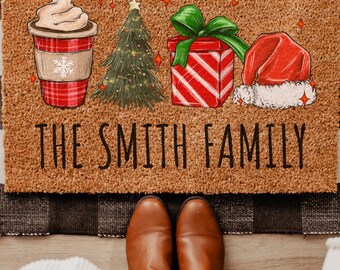 Personalized Christmas Doormat, Tis the Season Family Name Welcome Mat, Christmas Porch Decor, Holiday Last Name Doormat, Xmas Decor