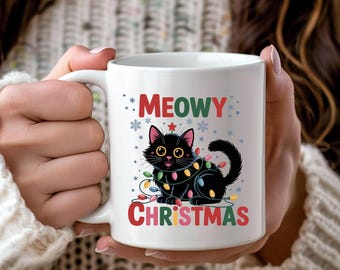 Meowy Christmas Mug, Cute Christmas Mug, Christmas Cats Mug, Cat Lover Gift, Cat Mom Gift, Christmas Gift, Holiday Mug, Christmas Mug