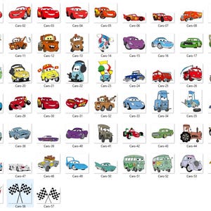 Pu&ograve; includere: Una collezione di toppe ricamate raffiguranti vari personaggi e veicoli del film d'animazione "Cars". Le toppe mostrano diversi modelli di auto, tra cui auto da corsa, camion e altri veicoli, in colori vivaci.