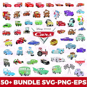 Cars Png Cliparts Bundle; Lightning Mcqueen Tow Mater Cars Characters Sublimation