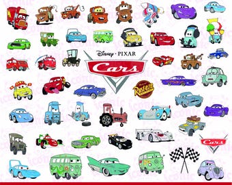 Cars Png Cliparts Bundle; Lightning Mcqueen Tow Mater Cars Characters Sublimation