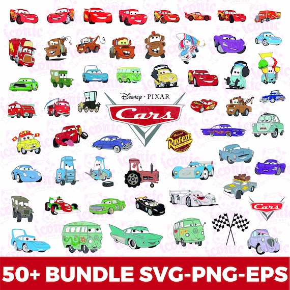 Cars PNG Clipart Bundle, Lightning McQueen, Tow Mater, Birthday Sublimation Designs