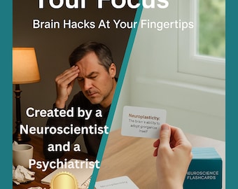 May include: An advertisement for "Neuroscience Flashcards" with the text "Transform Your Focus." The image shows a man with his hand on his forehead, and a hand holding a flashcard. The flashcard reads "Neuroplasticity." The text "Shop Now" is also visible.