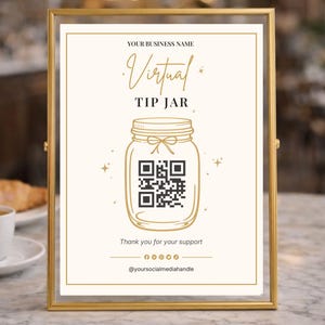 Letrero editable para bote de propinas virtual, plantilla de pago con código QR (descarga digital)