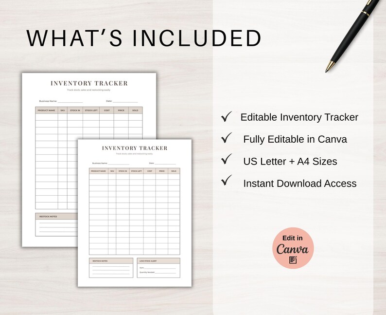 Editable Inventory Tracker Canva Template, Small Business Inventory Log ...