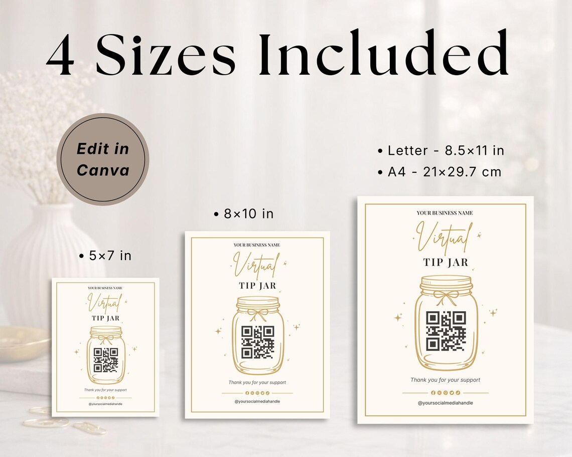 Jar Bar Code Editable Virtual Tip Jar Sign, QR Code Payment Template (digital ...