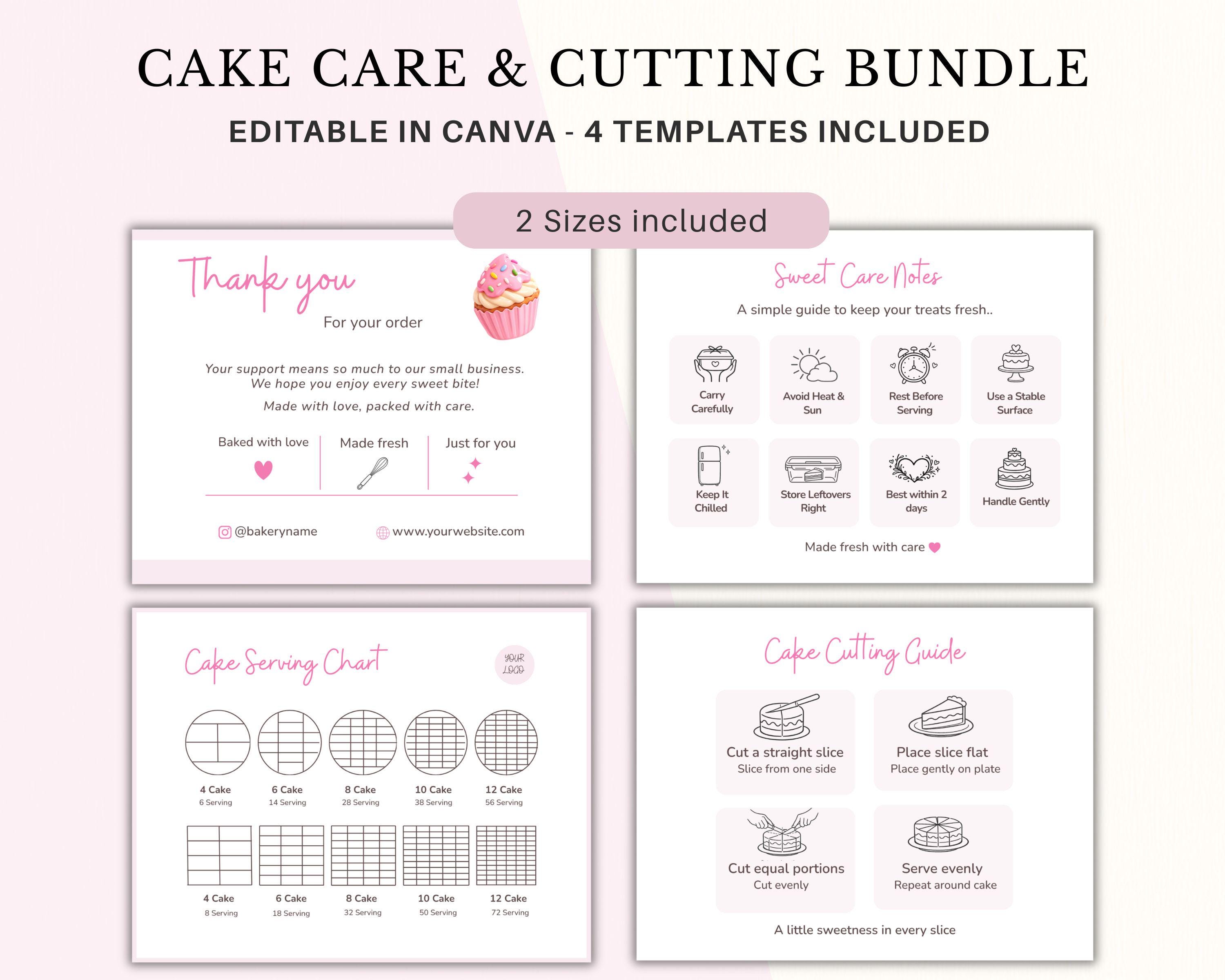 Cake Care Card Bundle Editable in Canva, Bakery Thank You Card Template ...