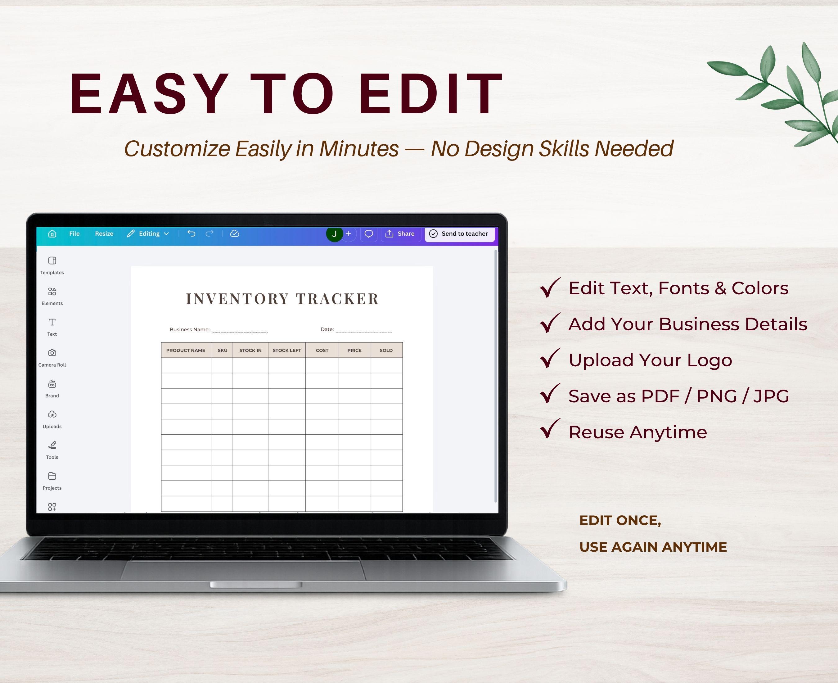 Editable Inventory Tracker Canva Template, Small Business Inventory Log ...