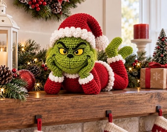 Grinch Crochet Pattern, Christmas Grinch Amigurumi, Santa Grinch Crochet Doll, Holiday Crochet Pattern, Christmas Decor PDF