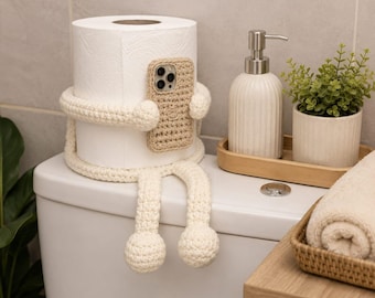 Crochet Toilet Paper Holder Pattern PDF, Funny Bathroom Organizer, Phone Holder Tissue Cover, Amigurumi Decor, Digital Download